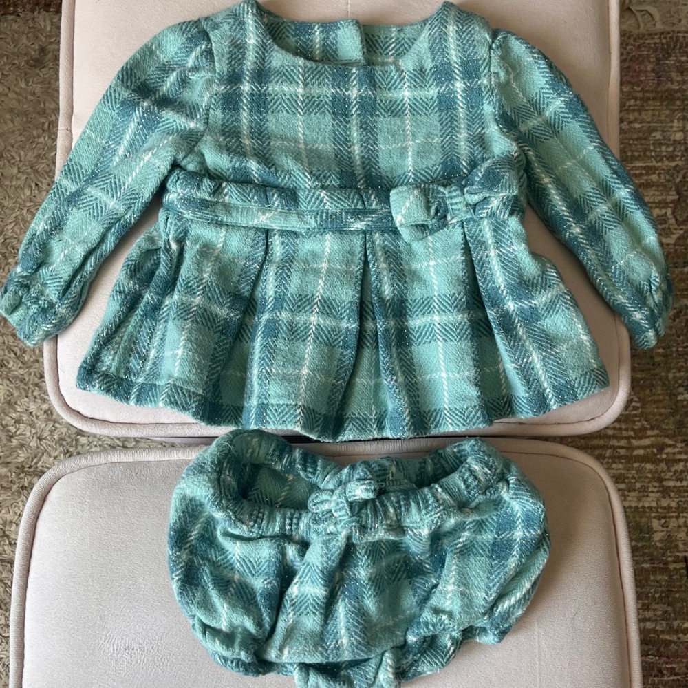 Plaid Kids Dress and Bloomers Set - Blue